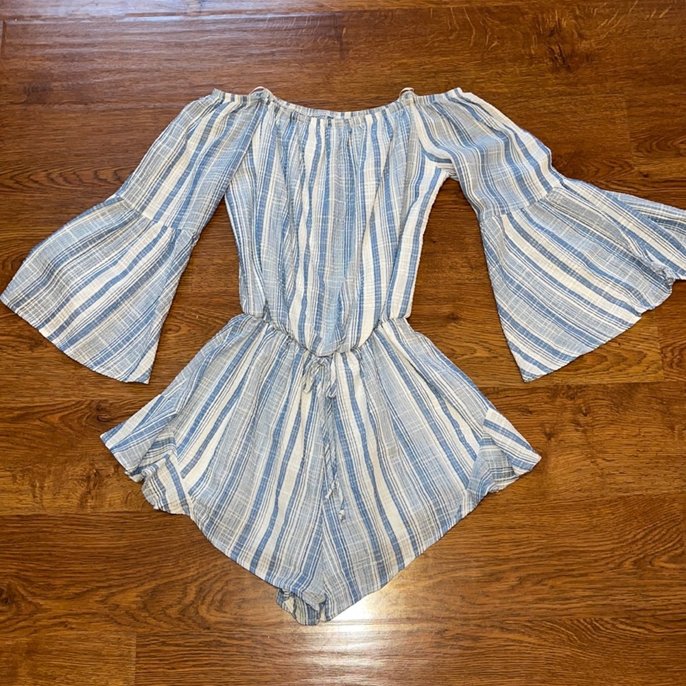 Sage Blue and White Romper